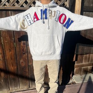 reverse weave pull over block letter champion  , medium